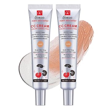 Color Correcting CC Cream with SPF 25, Coverage Lightweight Foundation, Hydrating Serum, Even Skin Tone Makeup and Skin Care, Boost Radiance, Refine Skin Texture, Avoid Sun Damage 2PCS Dark, Large