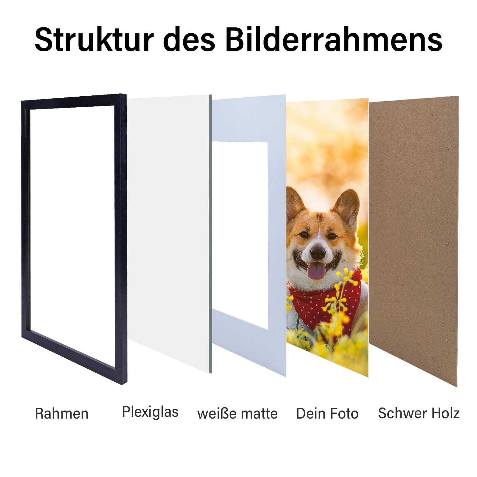 Ramka na zdjęcia A4, czarna, 5 szt. z passe-partout, drewniana rama MDF DIN A4, 21 x 27,9 cm, bardzo przezroczyste szkło akrylowe, nowoczesne ramki na zdjęcia, idealne do zdjęć/obrazów/dzieł