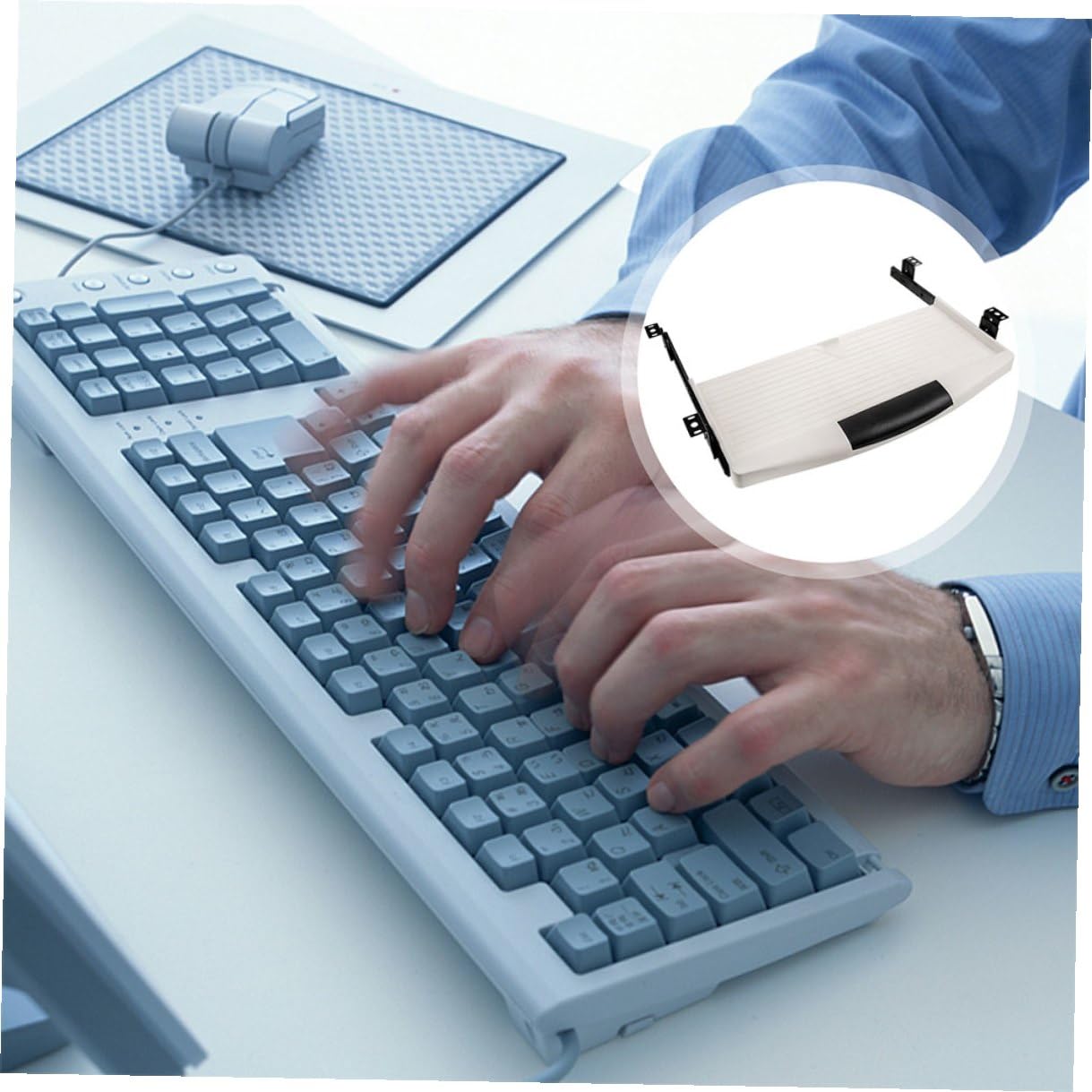 VILLCASE Bandeja de Teclado Deslizante bajo Escritorio con Rieles Suaves Soporte Ergonómico para Teclado y Ratón Fácil Instalación Diseño Práctico para Oficina y Mesa Pública