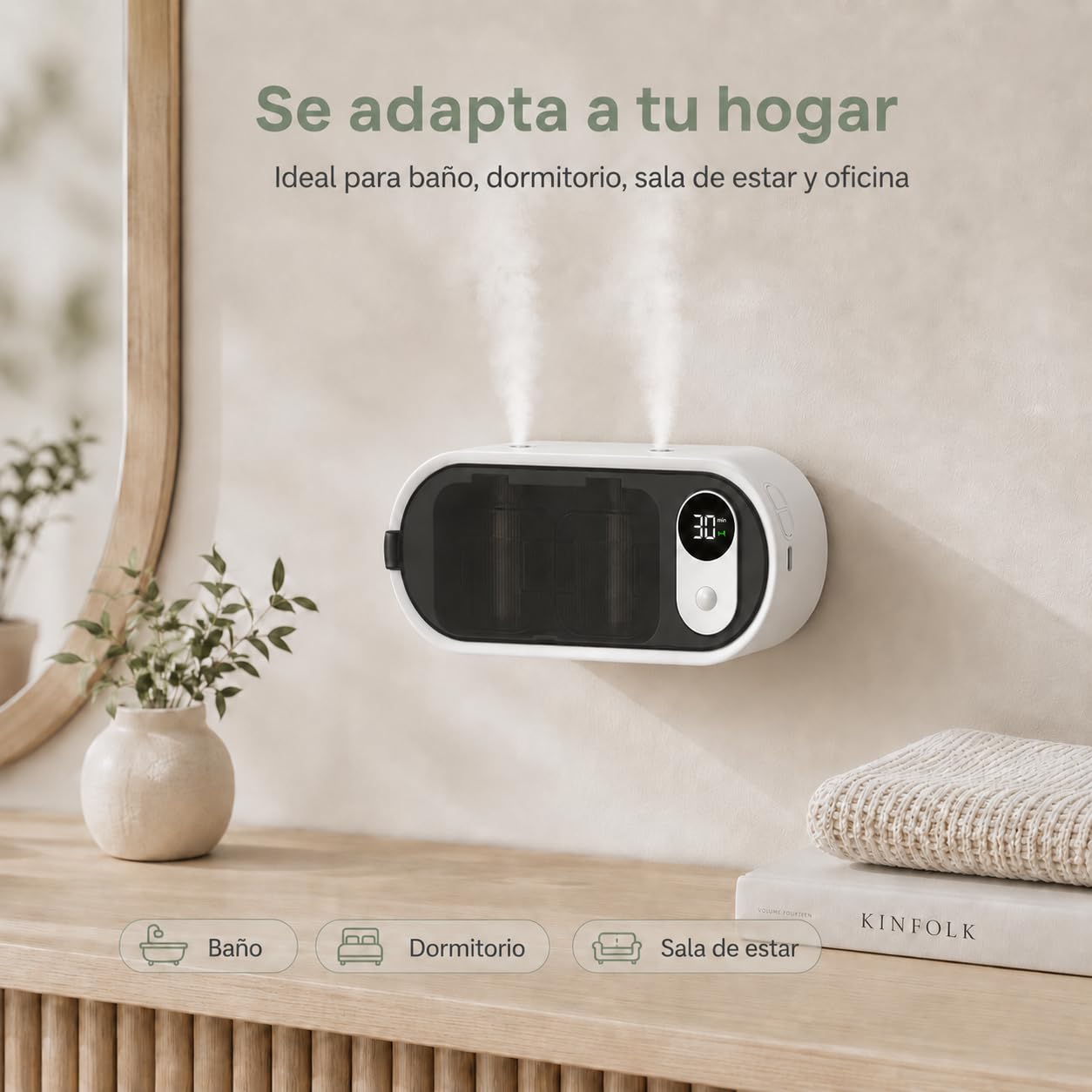 Sobremesa o Pared Difusor de Aceites Esenciales con Doble Boquilla, Sensor Movimiento, Temporizador, sin Agua, 100ml Hiltonn & Ocean Difusor de Aromas para Baño, Dormitorio y Salón