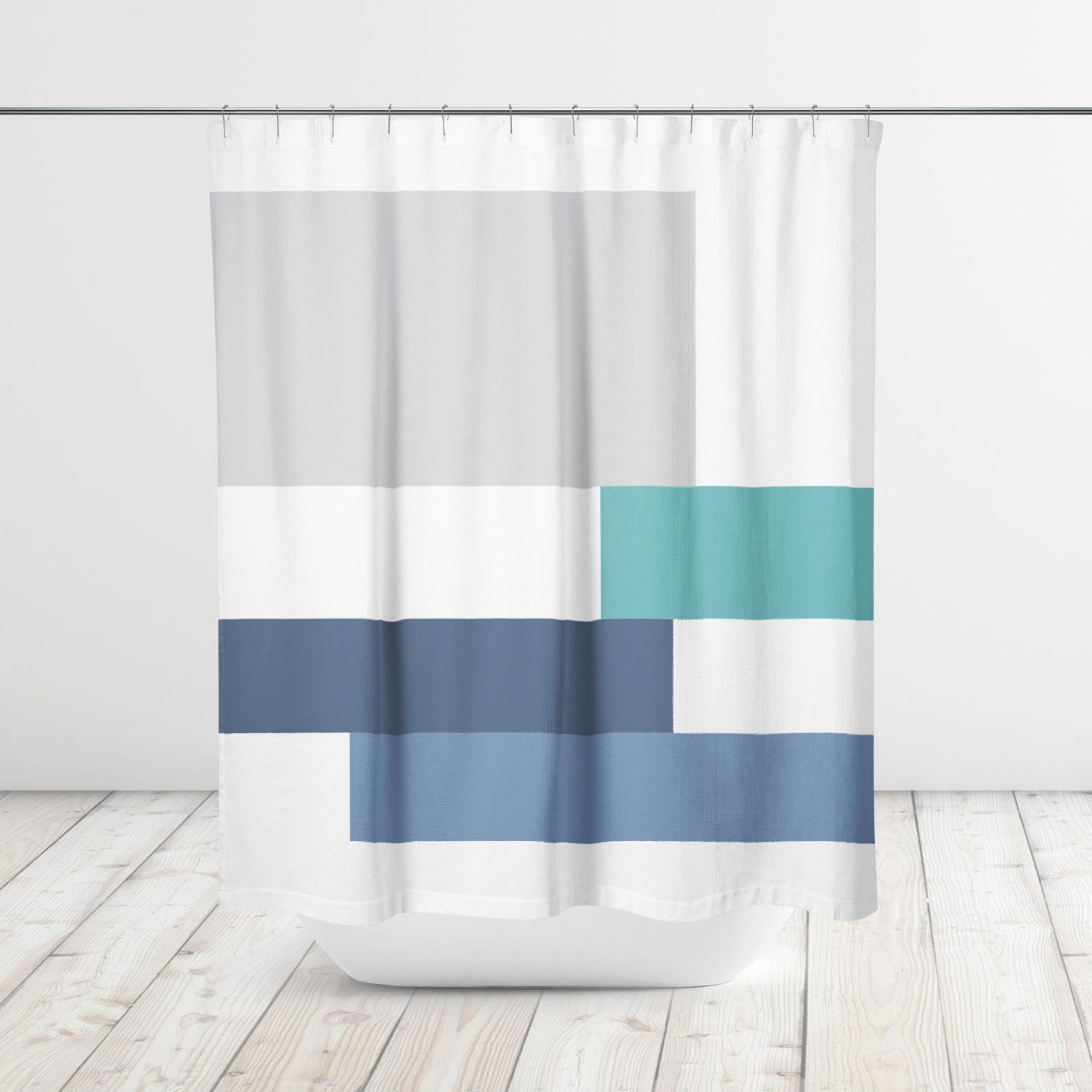 Rideau de douche bleu géométrique pour salle de bain, rideau de bain polyester 175x190