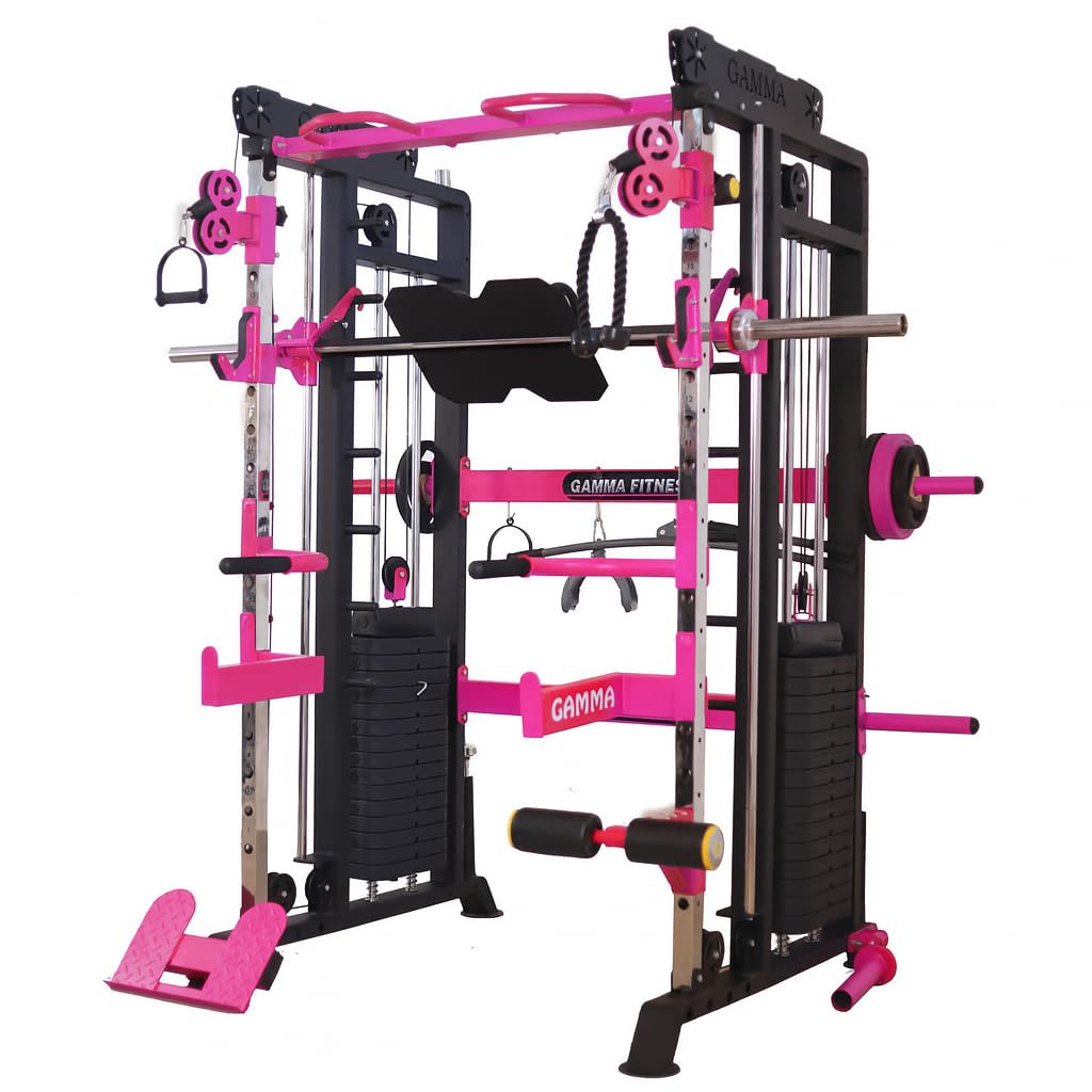 GAMMA FITNESS FTS-101 Plus Multi Gym Functional Trainer with Smith Machine for Home Gym Equipment (Pink)