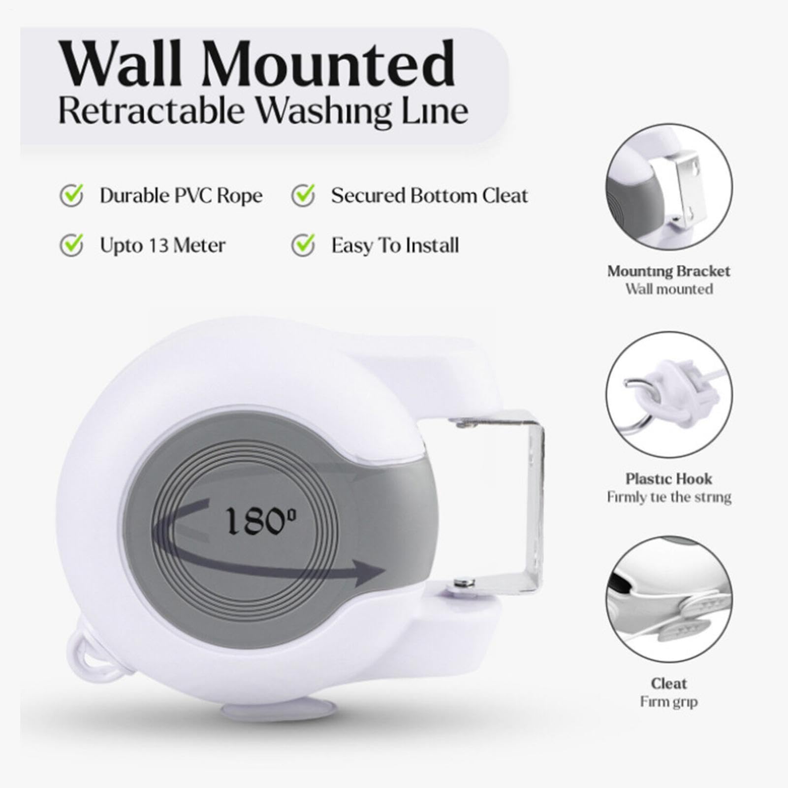 Línea De Ropa Retráctil 12.8 Metros Portátil Antiviento Suministros Hogar | Tendedero Para Exterior Para Viaje Camping Autocaravana Pared Habitación Ducha Balcón Sótano Techo Patio