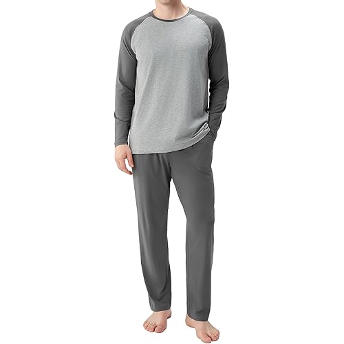 DAVID ARCHY Mens Pajamas Set - Soft Pj Sets for Men Long Sleeve Pajamas Men Cotton Mens Pjs Sets Loungewear with Pockets