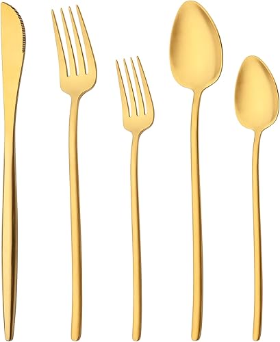 snplowum - Cubertería de lujo de 30 piezas de acero inoxidable 1810 con mango plano, incluye cuchillos, cucharas y tenedores, servicio para 6