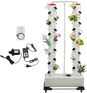 OUKANING Vertikal Hydroponik Turm mit 30L Wassertank - Hydroponic Growing System 56 Pods Garten Hydrokultur Anbausystem Aeroponik Anbauset Aeroponics Growing Kit für Kräuter, Obst und Gemüse