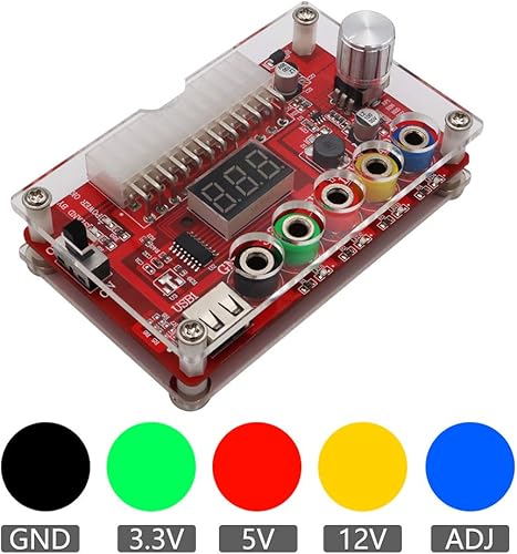 Miniatura 3 de Nueva versión ATX Fuente de alimentación Breakout Board y kit de estuche acrílico con perilla de voltaje ajustable ADJ, soporta 3.3V, 5V, 12V y