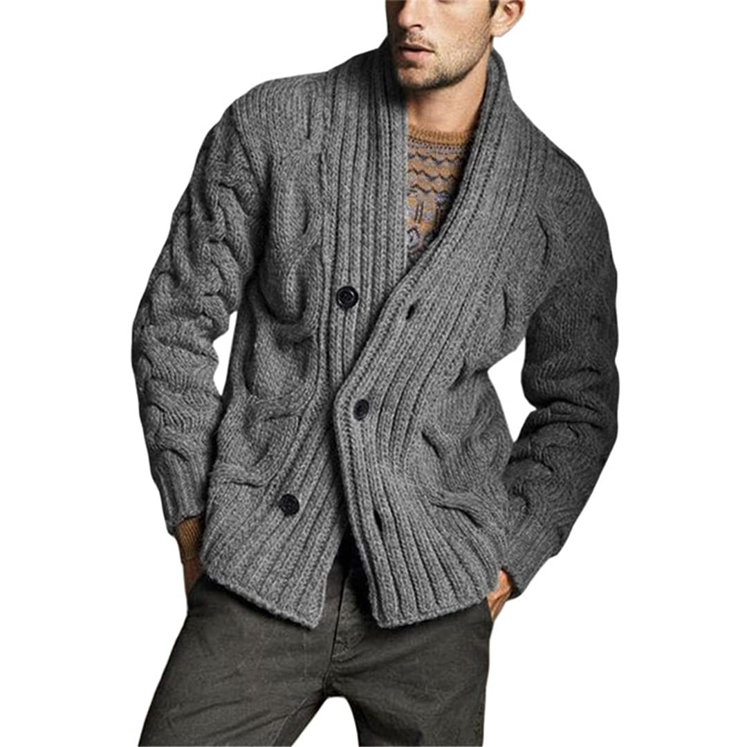 Vogrtcc Hombres Casual Cardigan Suéter Color Sólido Ajuste Botones De Punto De Moda Masculina Suéter Cardigan Suéteres, Nfz211 Marrón, S