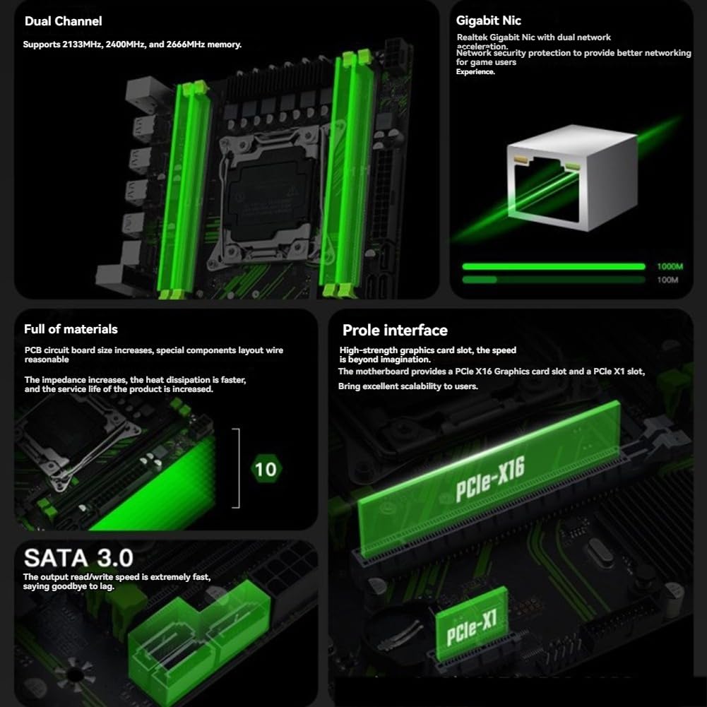 Scheda Madre X99 PR9 per Processore CPU LGA 2011-3, Kit Completo, Supporta 4 Moduli di RAM DDR4, M.2/NVME M.2 con Processore CPU E5 2666v3, Interfaccia 3.0