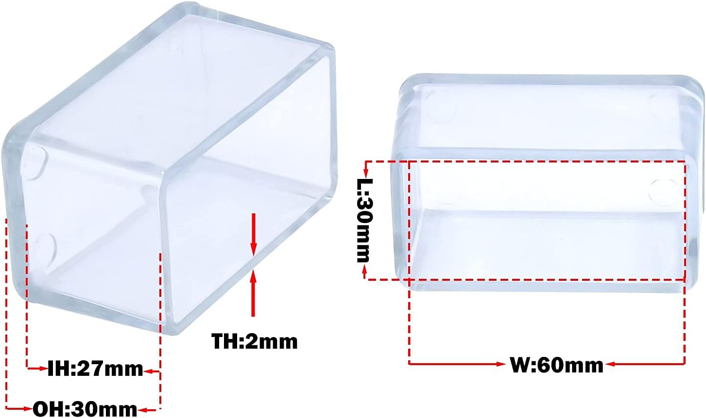 Flyshop 1-3/16" x 2-3/8", 30 x 60 mm Chair Leg Floor Protectors for Furniture Flexible Non-Scratch Foot Covers PVC Chair Leg Caps, Rectangle, Transparent, 16 Pieces