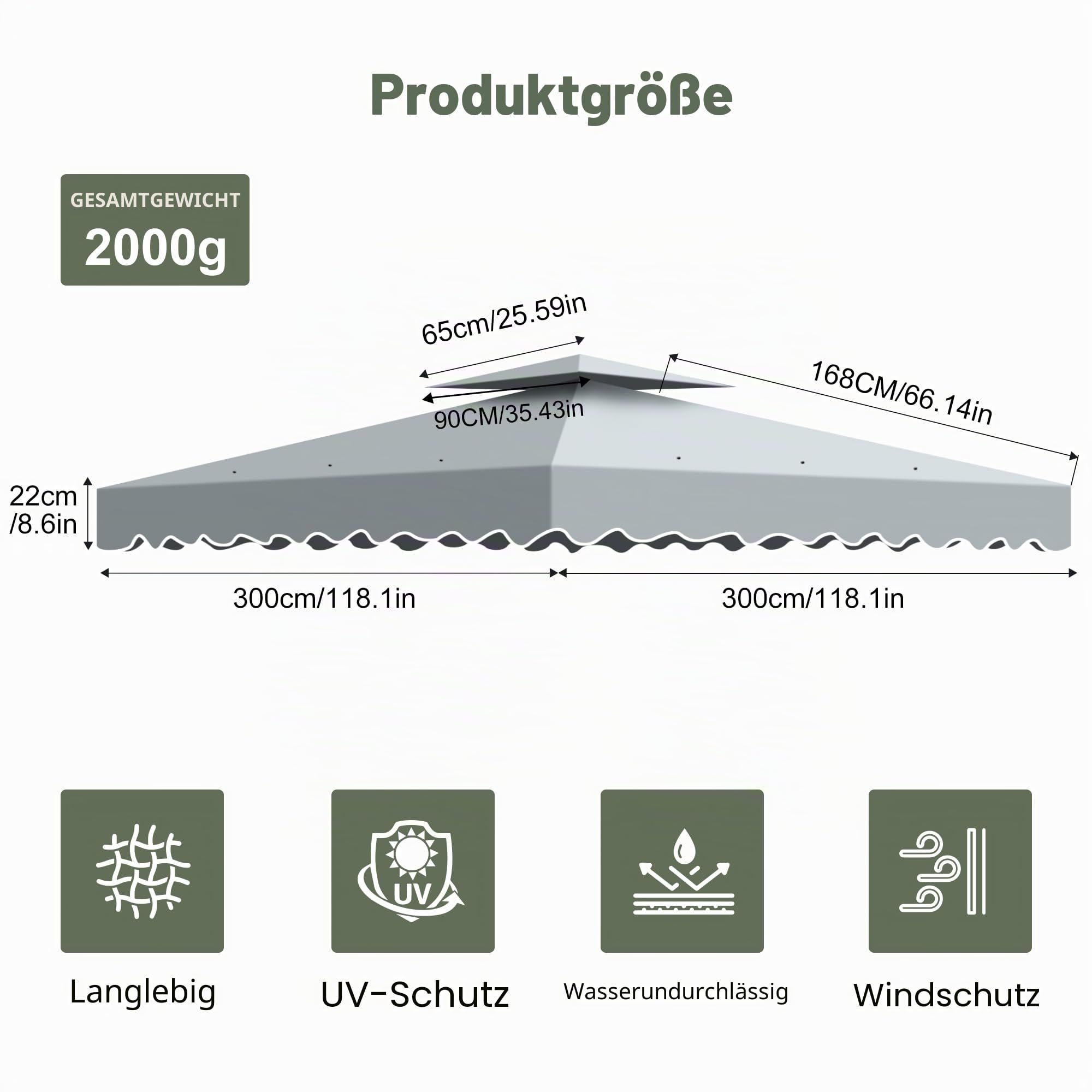 Ersatzdach Pavillon 3x3, Faltpavillon 3x3 Wasserdicht UV-Schutz Doppeldach mit Air Vent und 12 Wasserabflusslöcher,Winterfest Stabil Pavillondach Ersatzzeltdach für Garten Terrasse Camping (Grau)