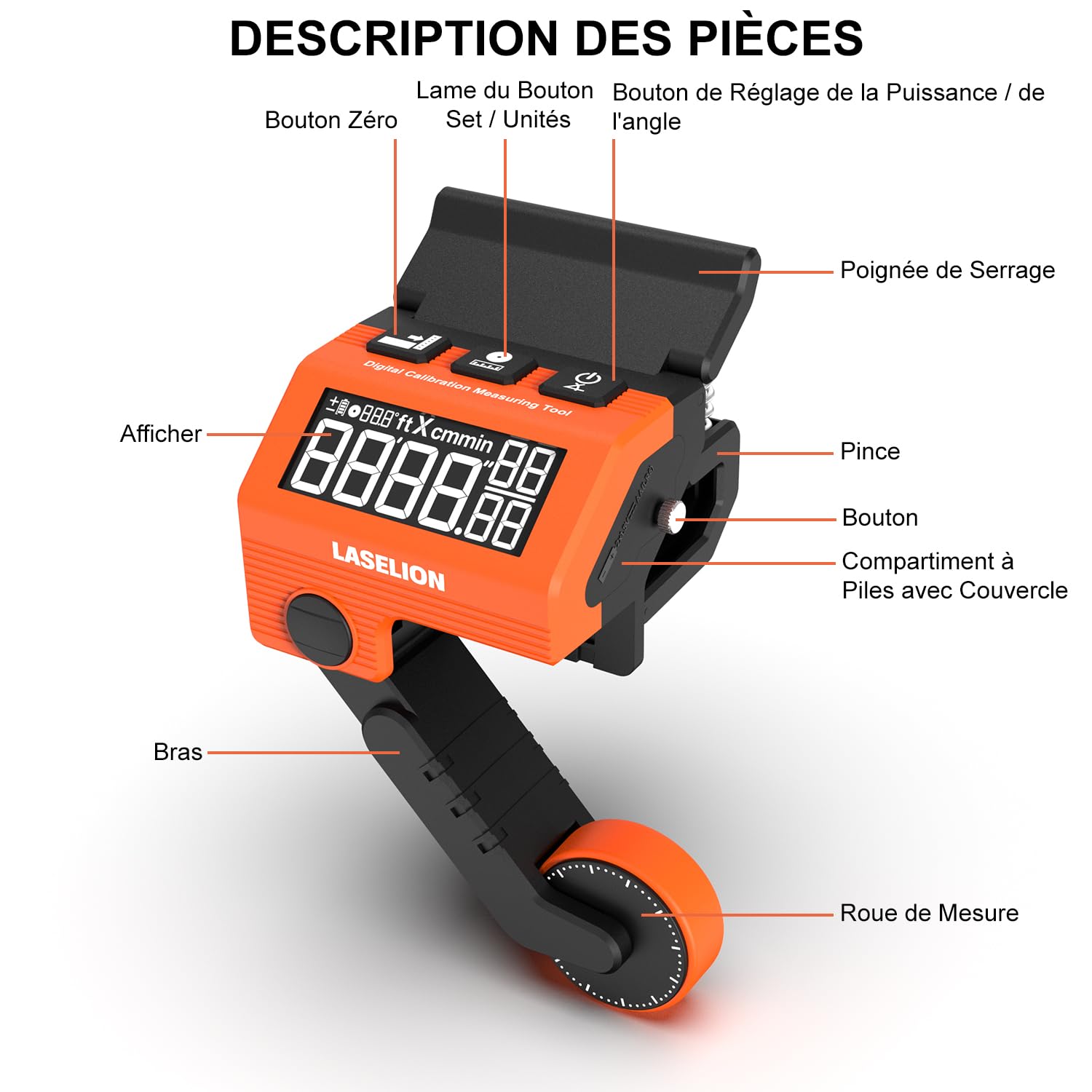 LASELION Outil de mesure numérique pour scie à onglet, jauge précise de butée de scie avec pince réglable, calibrage d'angle et de décalage pour le travail du bois et du métal L1