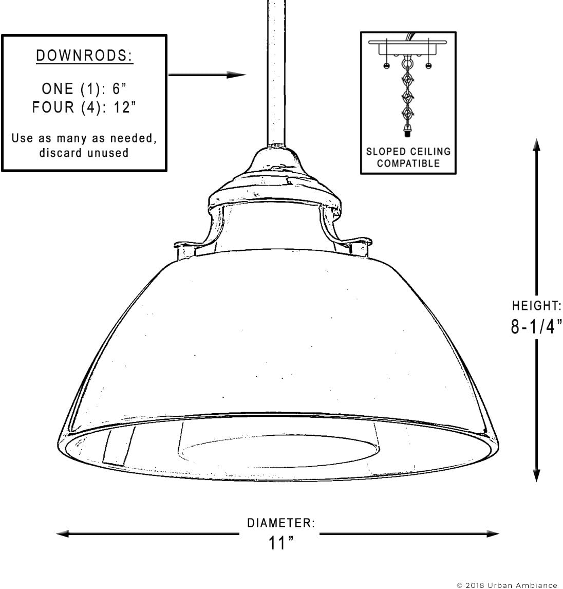 Urban Ambiance Luxury Americana Pendant Light, Small Size: 8.25" H x 11" W, with Mid-Century Modern Style Elements, Polished Nickel Finish, UHP2150, Sunderland Collection