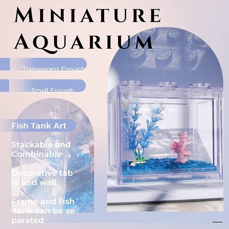 Miniatura 3 de Tsxurepaw Pequeño tanque de peces Betta, mini tanque apilable de pecera, kit de tanque de acuario rectangular de 35 galones con decoración de grava