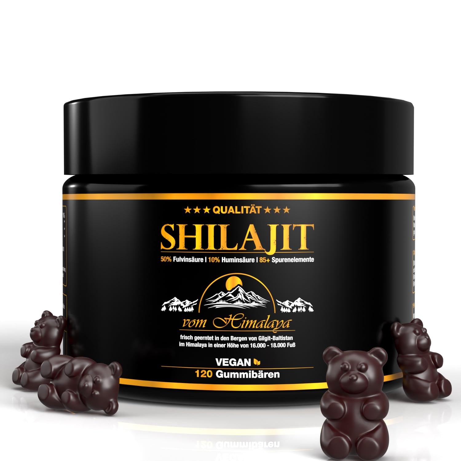Shilajit 120 ositos de goma 42000 mg por porción diaria de extracto 30:1 con 30% ácido fúlvico y 10% ácido húmico 2 meses de existencia, alta dosis 100% vegana de calidad probada