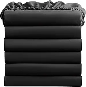 FreshCulture Twin Fitted Sheets, Bulk Pack of 6, Deep Pocket, Soft Microfiber Bottom Sheets for Home, Salons, Hotels, Twin Size Fitted Sheets Only (Black)