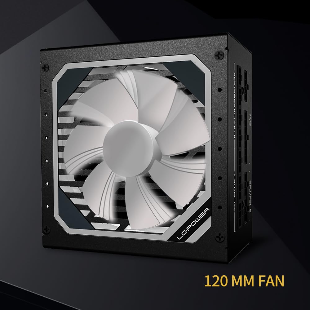 LC-POWER 1000W PSU - Alimentatore 1000 Watt ATX 3.0 and PCIe 5.0 per PC Gaming - Certificato 80 Plus Gold - Completamente Modulare - Ventola FDB da 120 mm Silenziosa - Cavi Neri Piatti