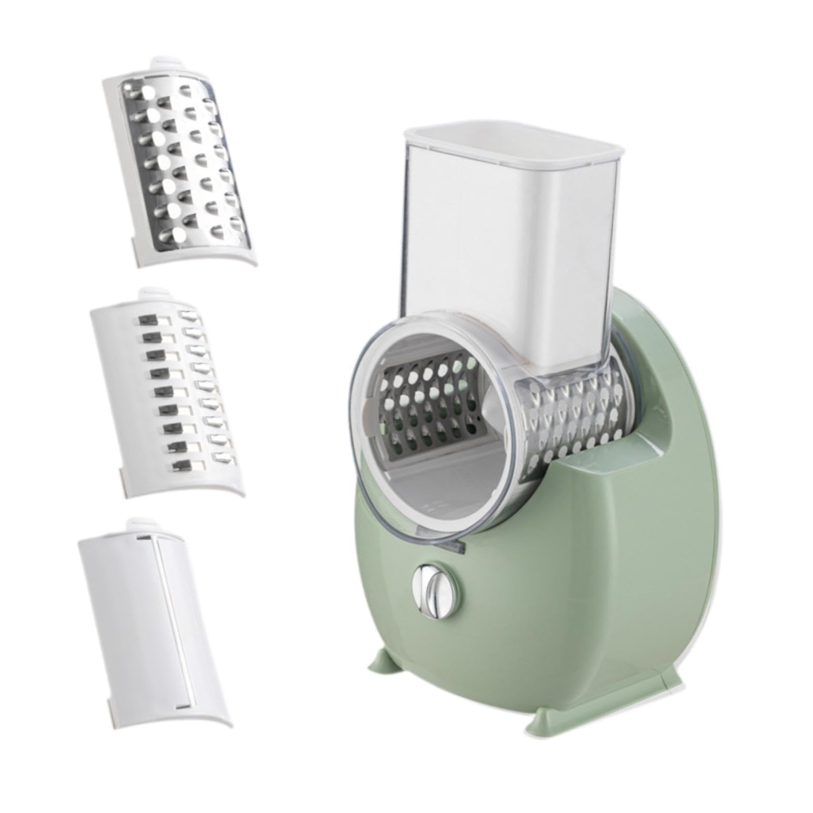 Fenteer Grattugia elettrica per Formaggio Affettatrice per Verdure con da 3 Pezzi Trituratore a Tamburo Rotante Multifunzionale per Carote e cetrioli, Verde