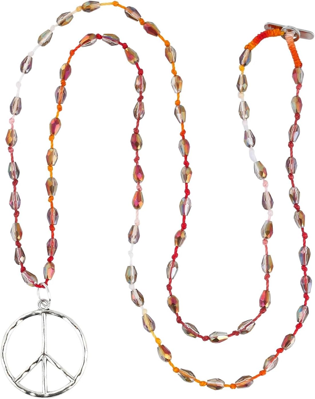 925 Sterling Silver Hippie Necklaces For Women, Peace Sign Pendant Drop Crystal Bead Necklaces, Ethnic BOHO Handmade Jewelry, Goth Hippie Bracelets Long Keychain Grunge Necklaces