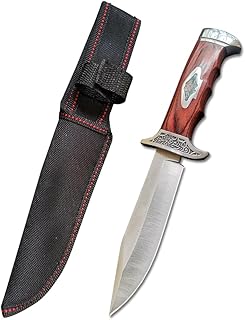 DOOM BLADE10.16" Fixed Blade Bowie Knife with Sheath,Tactical Hunting Survival Knife,5CR13MOV Blade Materialfor,58RHC High hardness,Colored wood steel head handle,for Camping Outdoor - DOOM BLADE