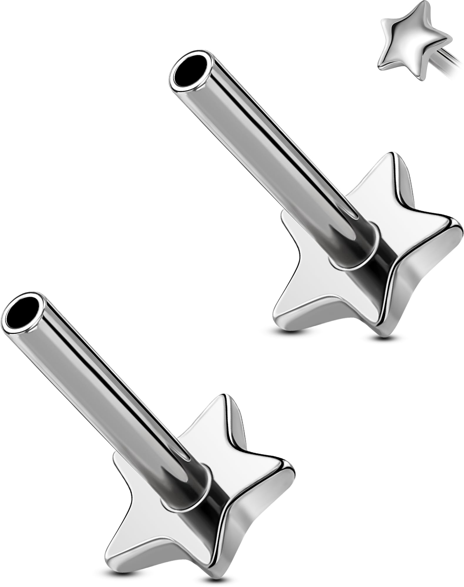 G23 Titanium Flat Back Post (Post Only), Threadless Push Pin &amp; Internally Threaded, 16G/18G/20G, 4.5-14mm, Silver/Gold/Black, Round/Heart/Star/Flower Base for Nose, Helix, Tragus