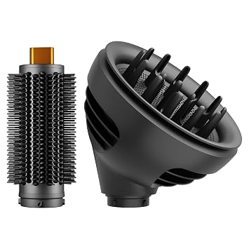 ملحق فرشاة مستديرة وملحق ناشر تجعيد الموجة متوافق مع Dyson Airwrap HS01 HS05 HS08، فرشاة تكثيف مستديرة بيضاوية فوهة ناشر مطورة لملحقات Dyson Air Wrap إلى S