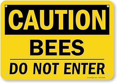 SmartSign 7 x 10 inch “Caution - Bees, Do Not Enter†OSHA Sign with Pre-Cleared Holes, Digital Printing, 55 mil HDPE Plastic, Black and Yellow