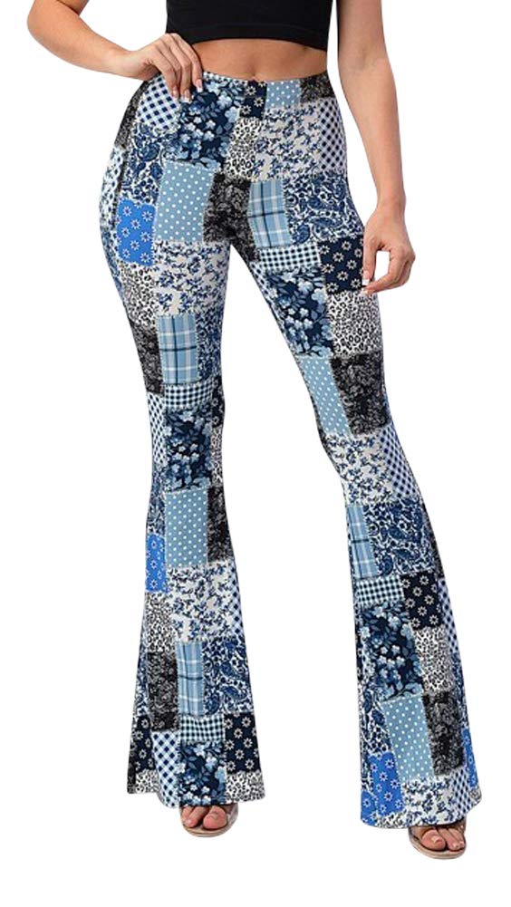 2Chique Boutique Womens High Waisted Floral Patchwork Print Bell Bottom Pants