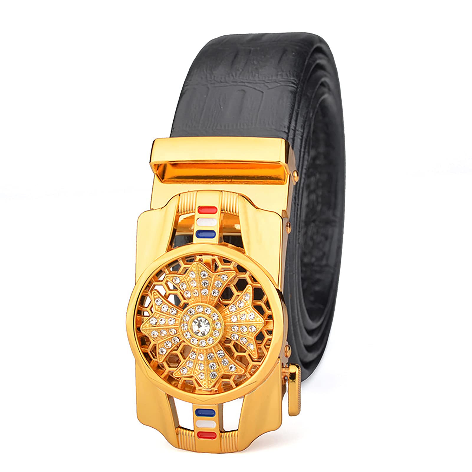Ceinture en cuir à cliquet avec boucle strass cristal gravé pour homme et femme