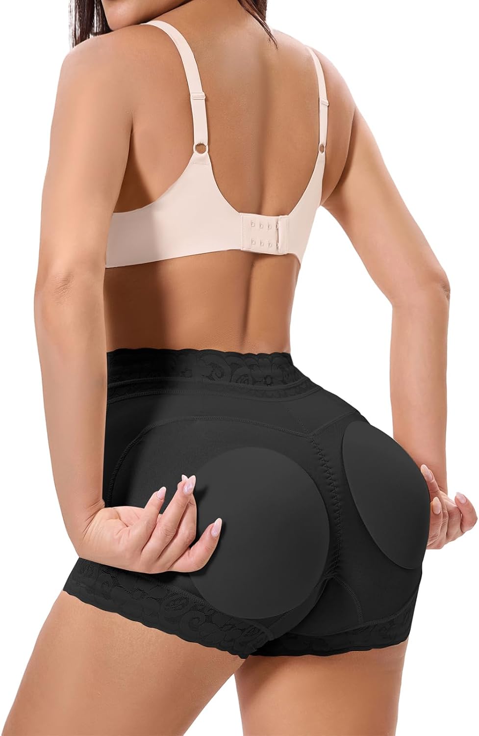 3 Pack Butt Lifting Shapewear Shorts Set for Women with Hip Pads, High Waisted Body Shaper Panties Black,Brown, Tan - Image 5