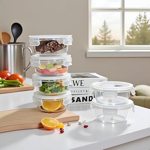 Miniatura 4 de 16 recipientes redondos de vidrio para almacenamiento de alimentos con tapas, cuencos redondos de 1.5 tazas, recipientes pequeños de vidrio para