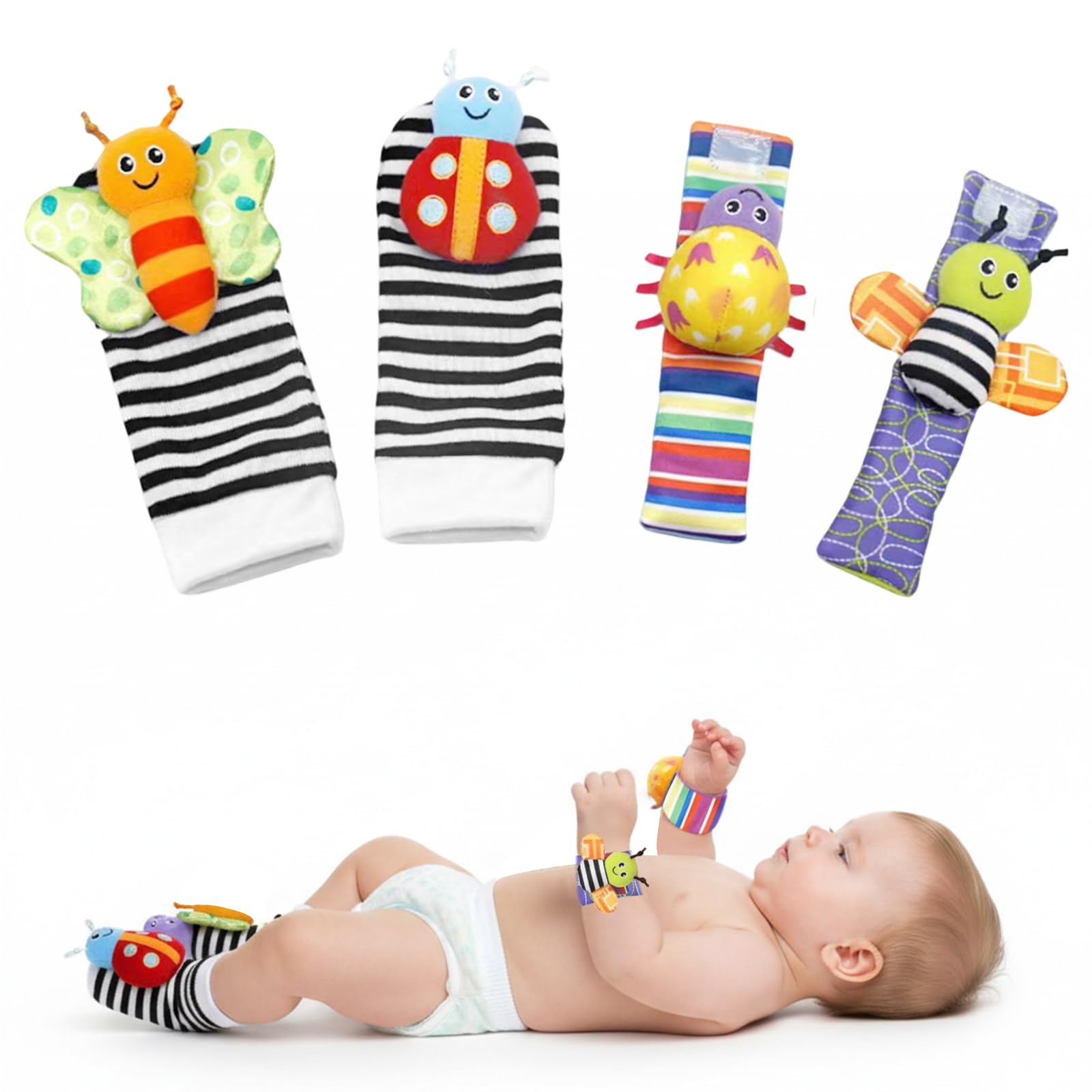 Agvdg Baby Wrist and Ankle Rattles Toys, Sensory Sock for Newborn, Baby Rattles 0-6 Months, Soft Developmental Baby Toys for Girls Boys 0-3-6-9-12 Months,Perfect for Baby Shower or Birthday Gifts