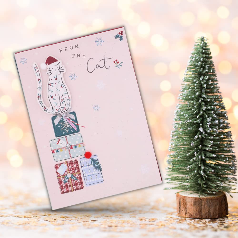 Biglietto Di Natale Clintons Con Gatto Su Regali – Messaggio Divertente – Con Busta – Wishing You A Meowy Christmas! - 3