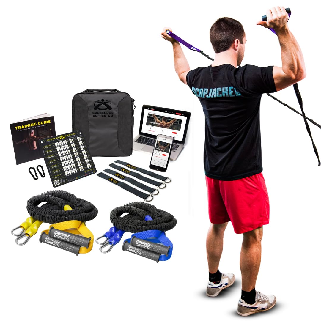 Crossover Symmetry Shoulder System Includes Two Sets of Resistance Bands Attachments Training Guide Exercise Chart Online Workouts for Home Fitness