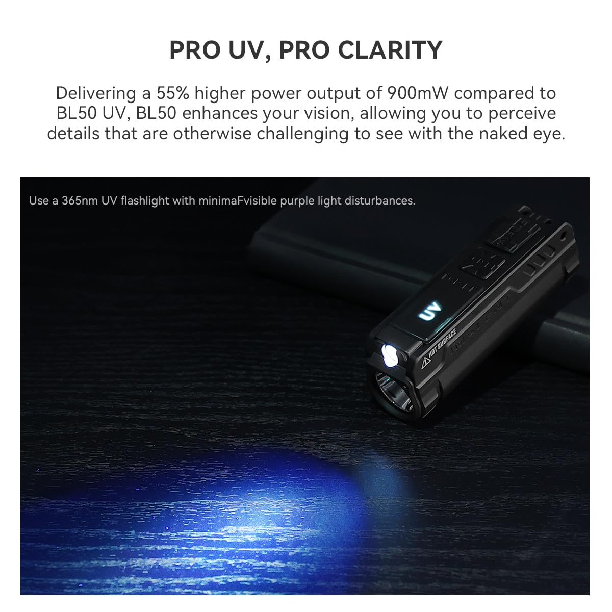 IMALENT BL50 Mini latarka LED, 3600 lumenów, białe światło UV, wyświetlacz OLED, ładowana przez USB, latarka taktyczna na kemping, wędrówki, jazdę na rowerze, sytuacje awaryjne (czarna)