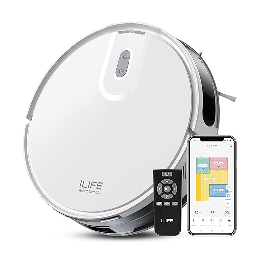 ILIFE V20 Robot Vacuum Cleaner featuring SoF Laser Navigation, 5000Pa Suction Power, 2-in-1 Vacuum and Mop Functionality, Tailored Cleaning Options, Perfect for Pet Hair and Various Floor Surfaces, Compatible with App, Alexa, Google Home, and Remote Control