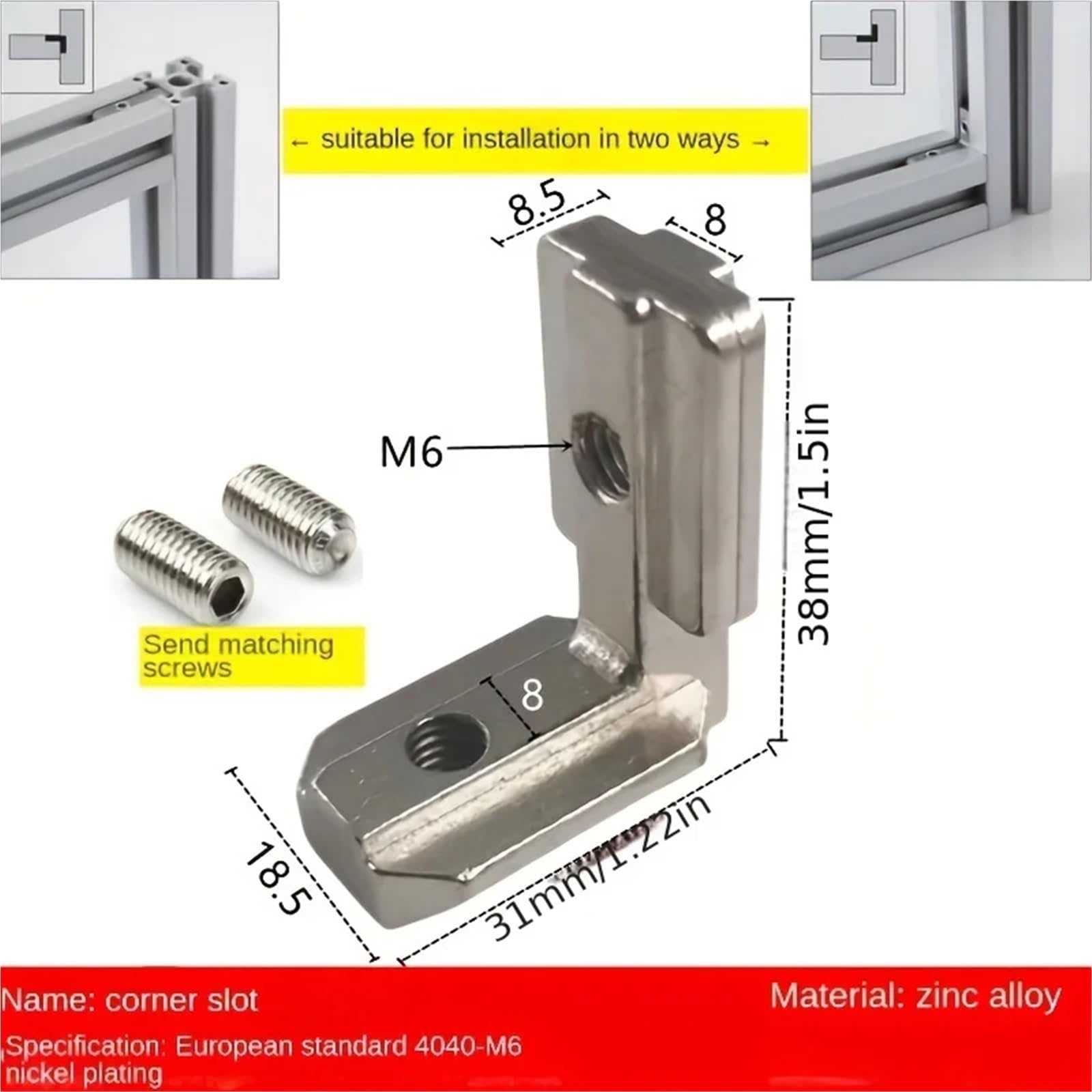 Escuadras Metalicas 10 piezas/paquete de conectores esquina interiores plateados con tornillos for perfiles aluminio 2020, 3030 y 4040(40EU-M6)