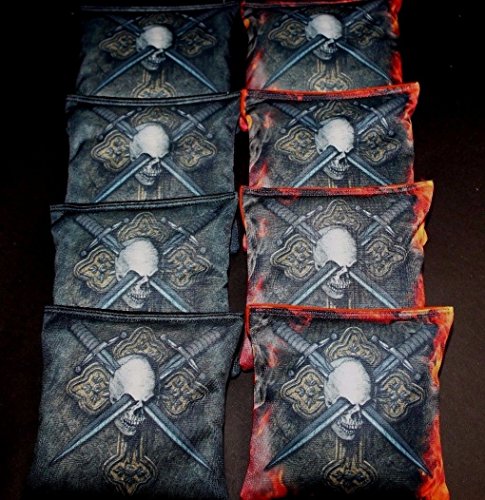 Skull Cross Swords Flames Black Orange 8 Regulation Cornhole Bean Bags B314