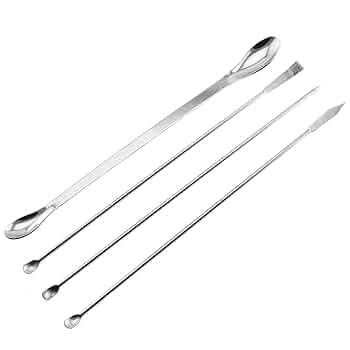 10 Pcs Stainless Steel Lab Wooden Handle Spatulas Micro Scoop Laboratory Sampling Mixing Set With Bowl
