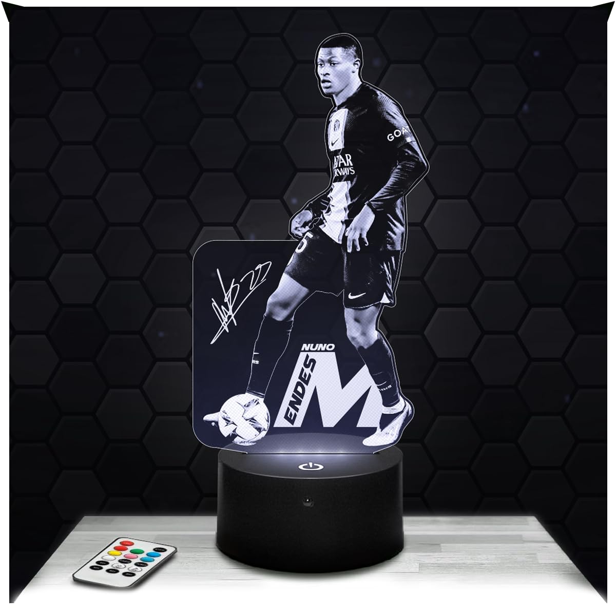Lampephoto.fr - 3D Lamp Nuno Mendes Paris International Portuguese Footballer, Touch LED Football Night Light, 3D Hologram Effect, Football Gift Idea for Christmas Birthday Boy or Girl