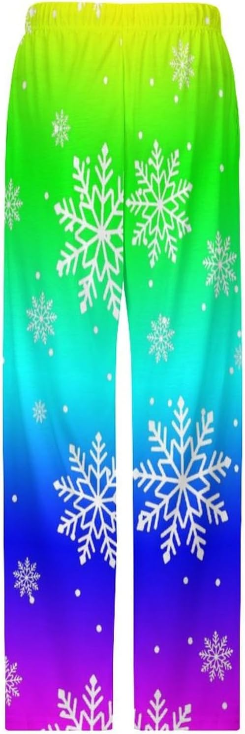 Christmas Rainbow Snowflakes Pajama Pants for Men Soft Warm Sleepwear Lounge Bottoms Pants with Pockets