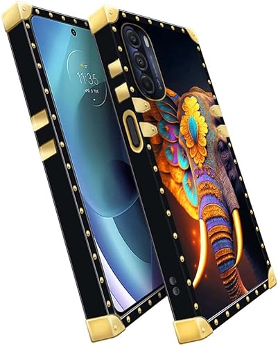 Miniatura 7 de TAMEFOX Funda para Moto G 5G 2022, hermosa funda cuadrada de elefante con diseño elegante de lujo para mujer, decoración de metal, esquina a prueba