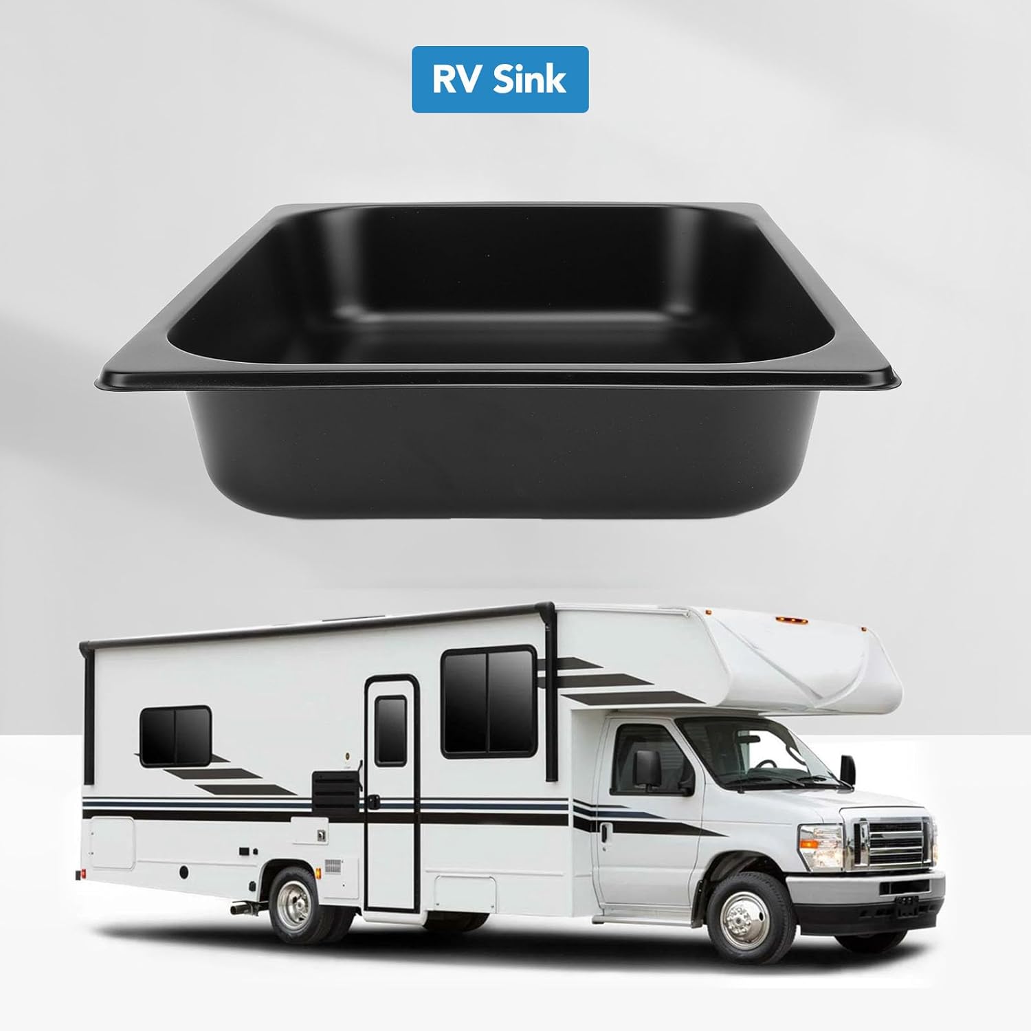 Bar Rv Sink, Bar Sink, Niiyen 325 X 265 X 65mm Rv Sink 304 Stainless Steel Efficient Drainage Square Kitchen Bathroom Wash Sink with 40mm Outlet for Caravan Motorhome Boat (Spraying Plastic Black)