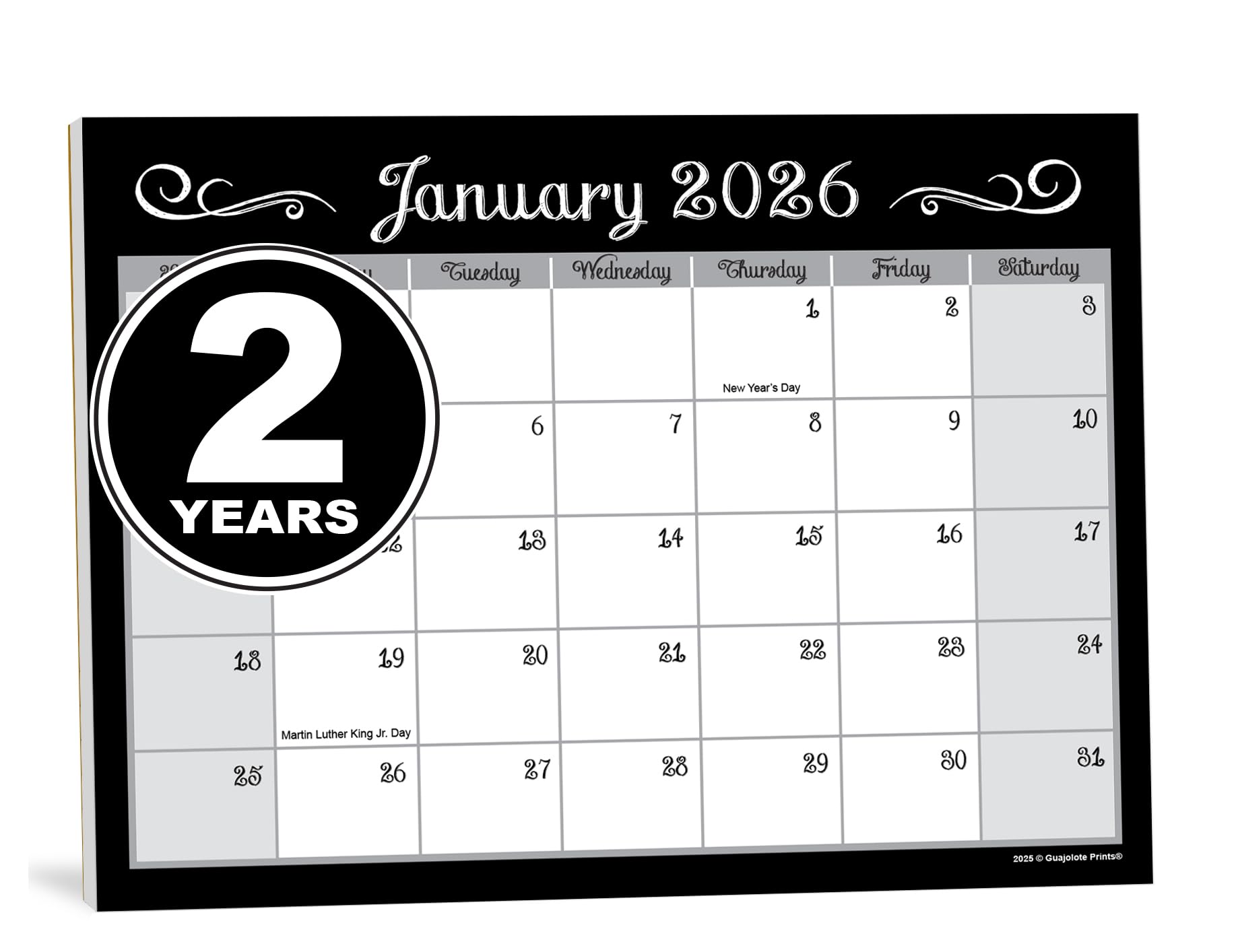 Guajolote Prints 2026-2027 Magnetic Calendar for Refrigerator – 2-Year Monthly Calendar with Magnets, 7.25 x 10 in, Chalkboard Style Design