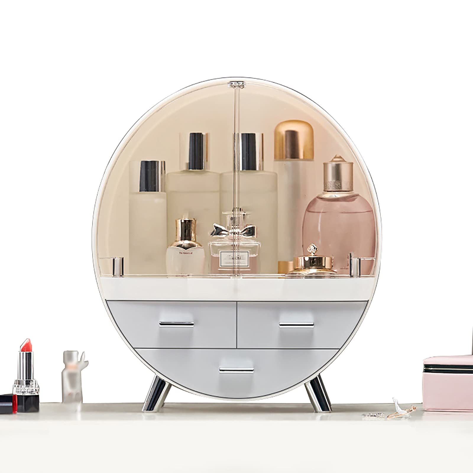 Organizador De Maquillaje, Resistente Al Agua, A Prueba De Polvo, Almacenamiento De Cosméticos, Soporte De Maquillaje, Caja De Presentación Multifuncional con Cajones, Gray