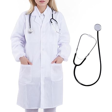 Scientist Doctor Costume Women Men Halloween White Long Sleeve Lab Coats with Stethoscope