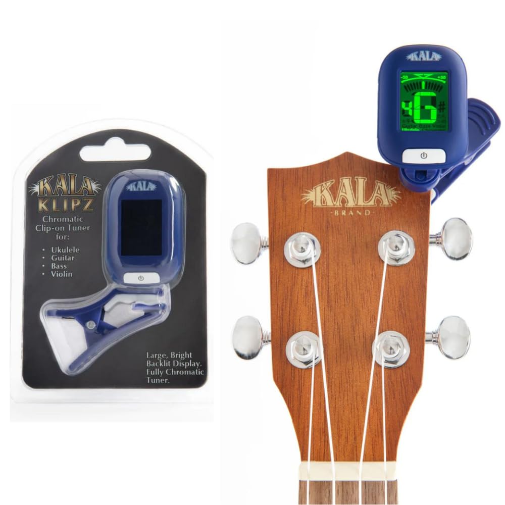 Kala Stardust Gold Sparkle Concert Ukulele Bundle with Kala Klipz Tuner in Blue and Liquid Audio Polishing Cloth - KA-SPRK-GOLD Model - Image 3