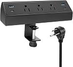 Desk Clamp Power Bar with PD USB C 40W Desktop Power Strip, 6.5ft Flat Plug Extension Cord, ETL/CSA Certified Edge Mount for Home Office, Hotel, Dorm