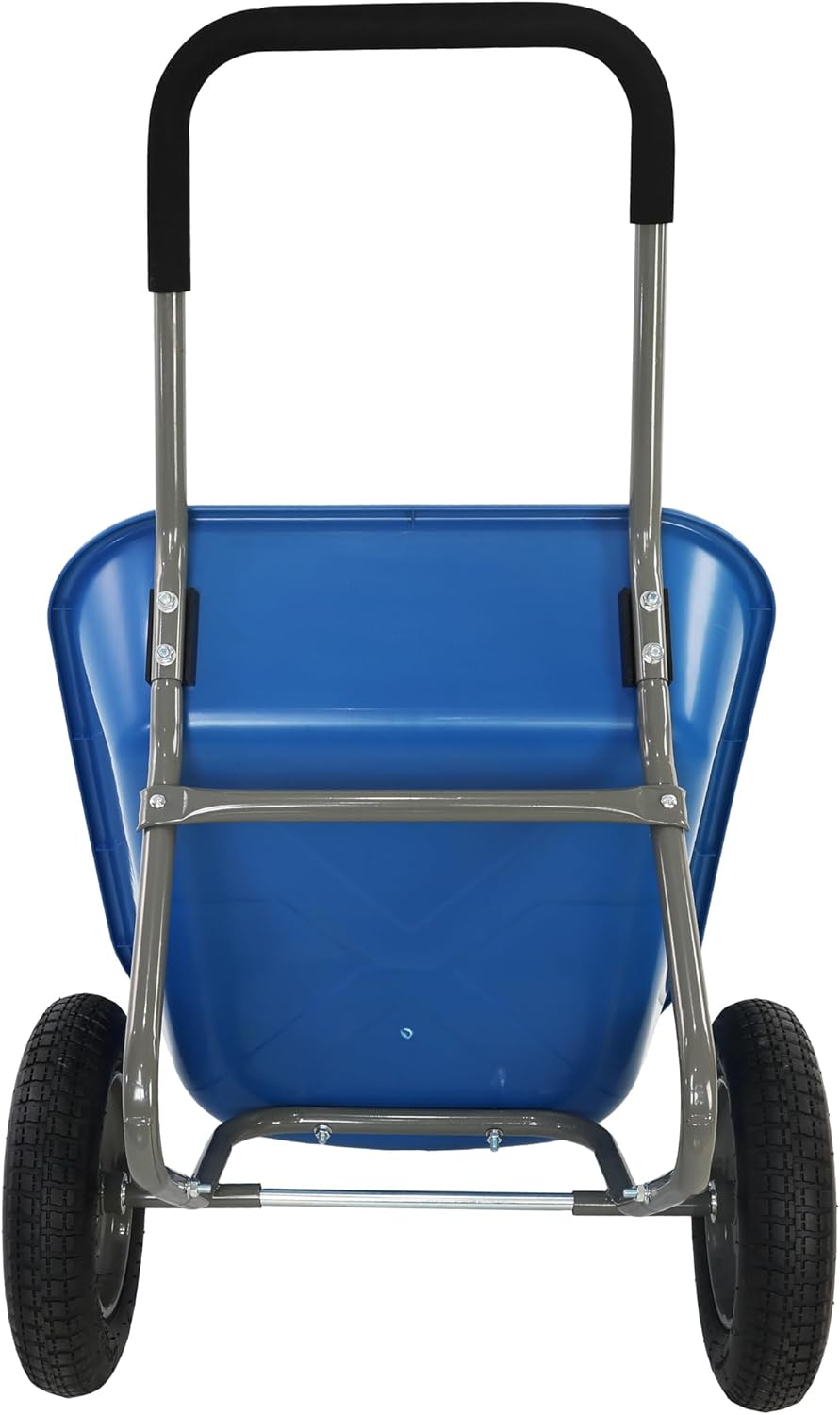 Wheelbarrow Garden Cart, Heavy Duty Home Utility, Dual-Wheel Home Garden Yard Utility Wheelbarrow Cart with Built-in Stand, 15" Pneumatic Tires & 5 Cubic Ft Rust-Proof Tray - Blue