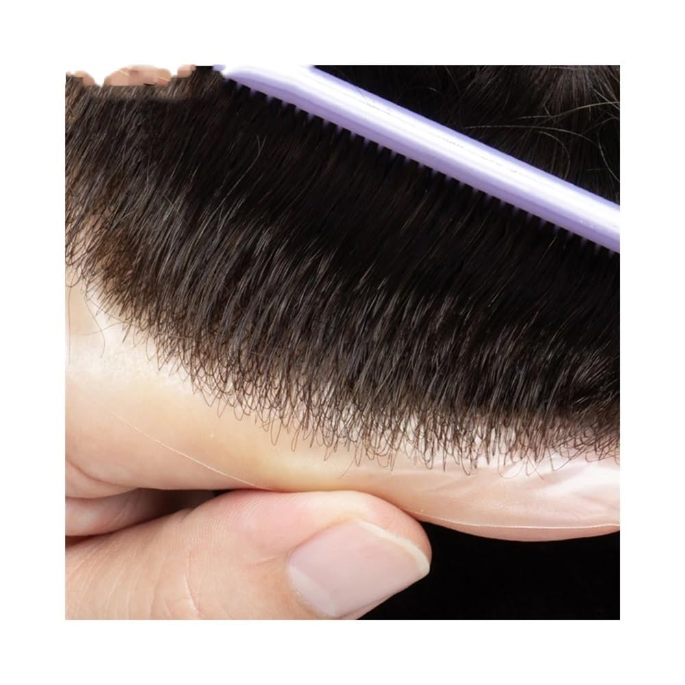 Parrucca Calva Toupee Uomo Capelli Umani Posticci V Loop Anteriore Naturale 0,06 mm Sistema di Sostituzione Sottile Capelli Umani Uomo Toupet Cappucci per Parrucche(Jet Black,8x10)